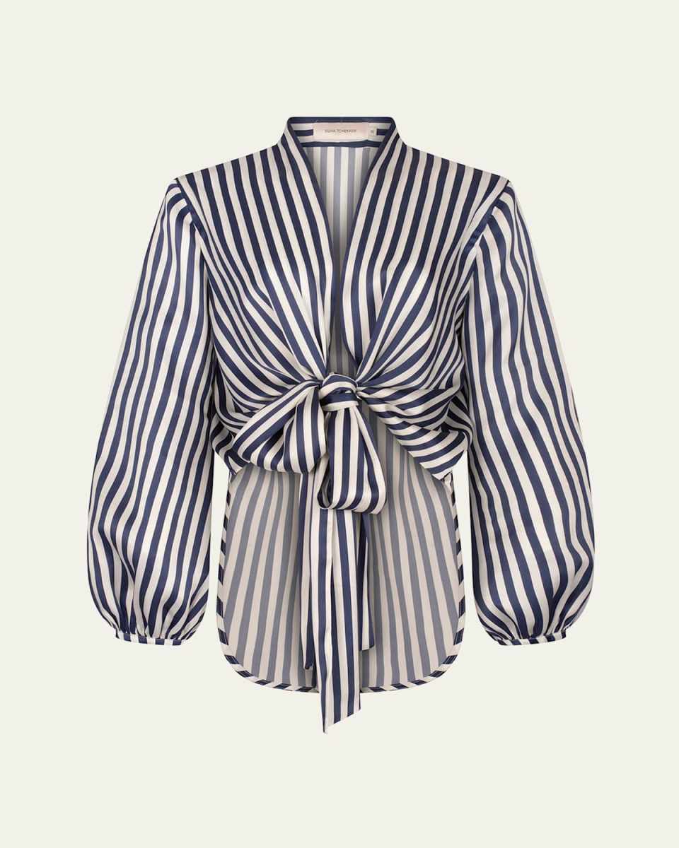 Honey Striped Tie Silk Blous